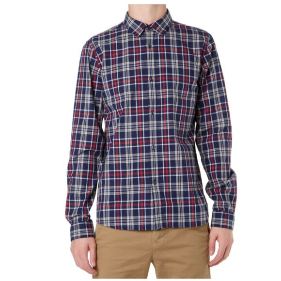 APC Mens Casual Check Shirt Dark Navy Plaid Button Up Size XS - Picture 1 of 6